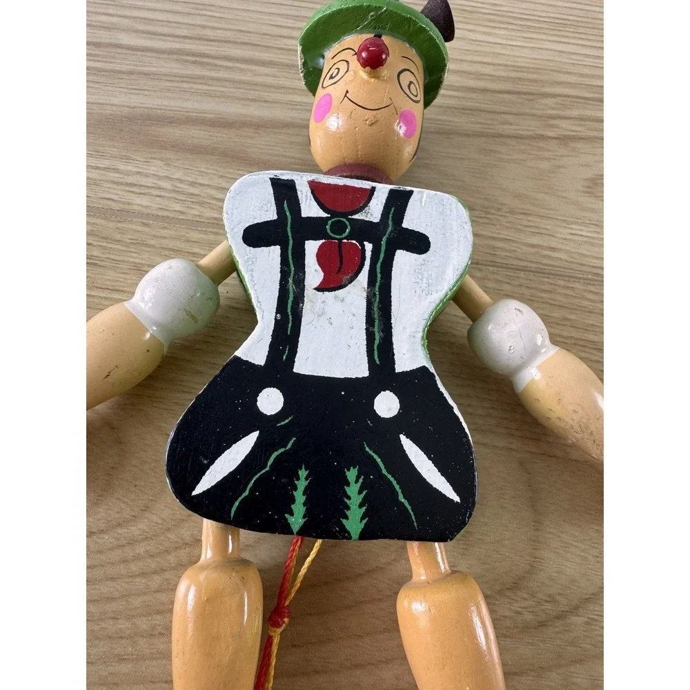 Vintage German Wooden Jumping Jack Pull String Puppet Ornament Folk Art 8